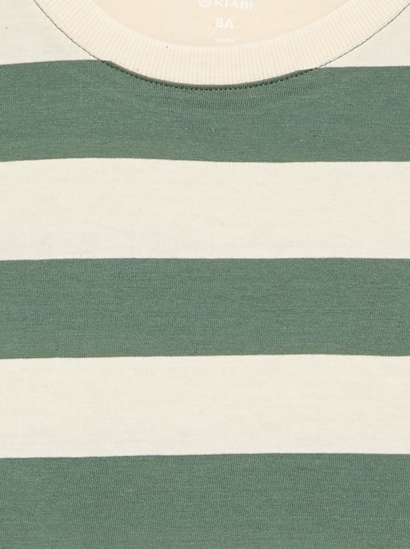 T-shirt de jérsei de manga comprida às riscas Verde - Kiabi