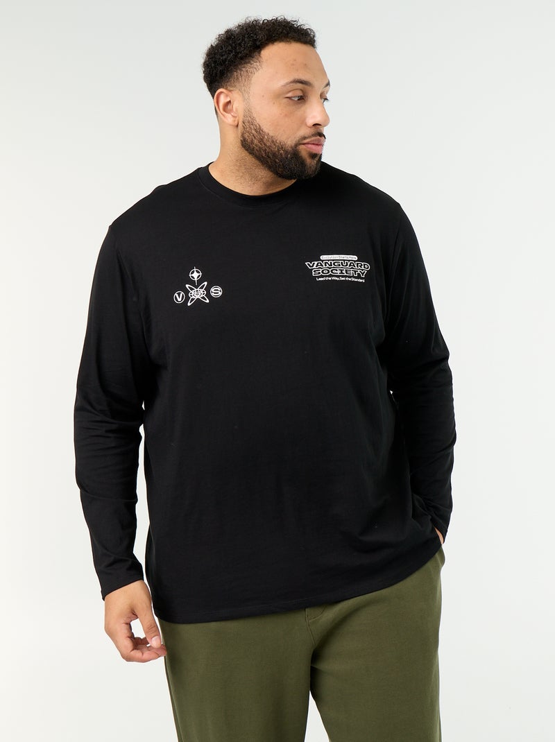 T-shirt de jérsei de manga comprida Preto - Kiabi