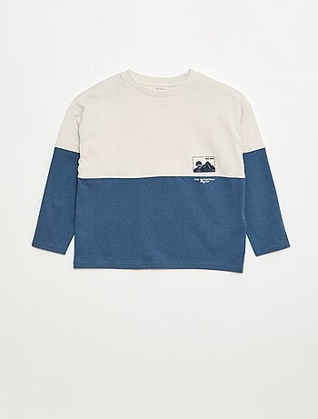 T-shirt de jersey de manga comprida com efeito colorblock