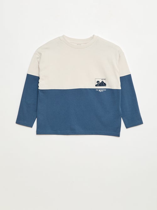 T-shirt de jérsei de mangas compridas com efeito colorblock - Kiabi