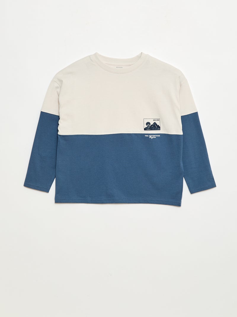 T-shirt de jérsei de mangas compridas com efeito colorblock Azul - Kiabi