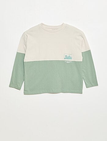 T-shirt de jersey de manga comprida com efeito colorblock