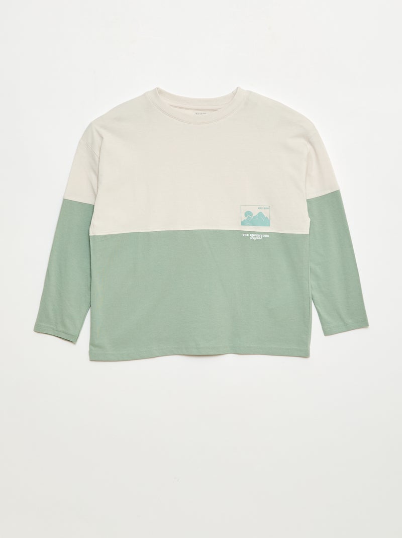 T-shirt de jérsei de mangas compridas com efeito colorblock Verde - Kiabi