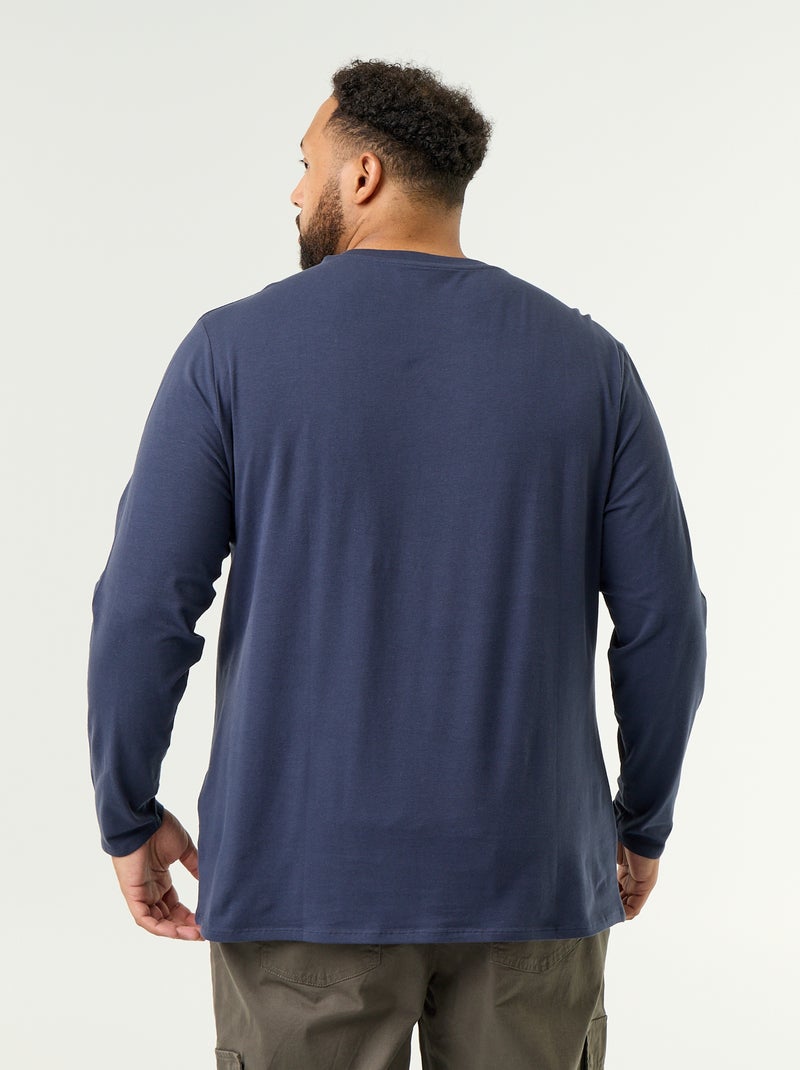 T-shirt de jérsei liso de manga comprida Azul - Kiabi