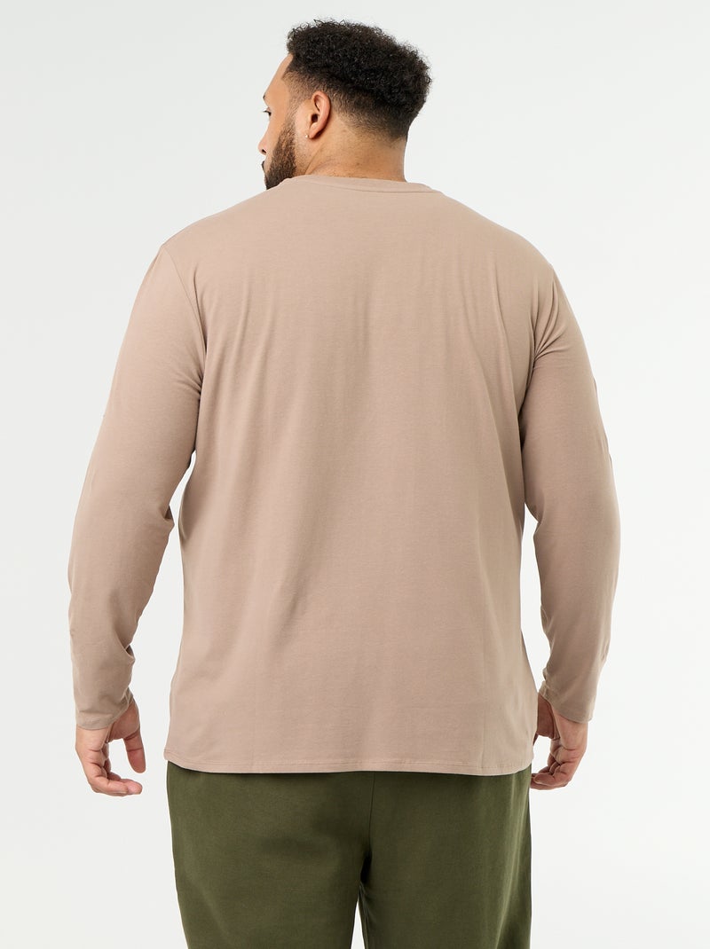 T-shirt de jérsei liso de manga comprida Bege - Kiabi
