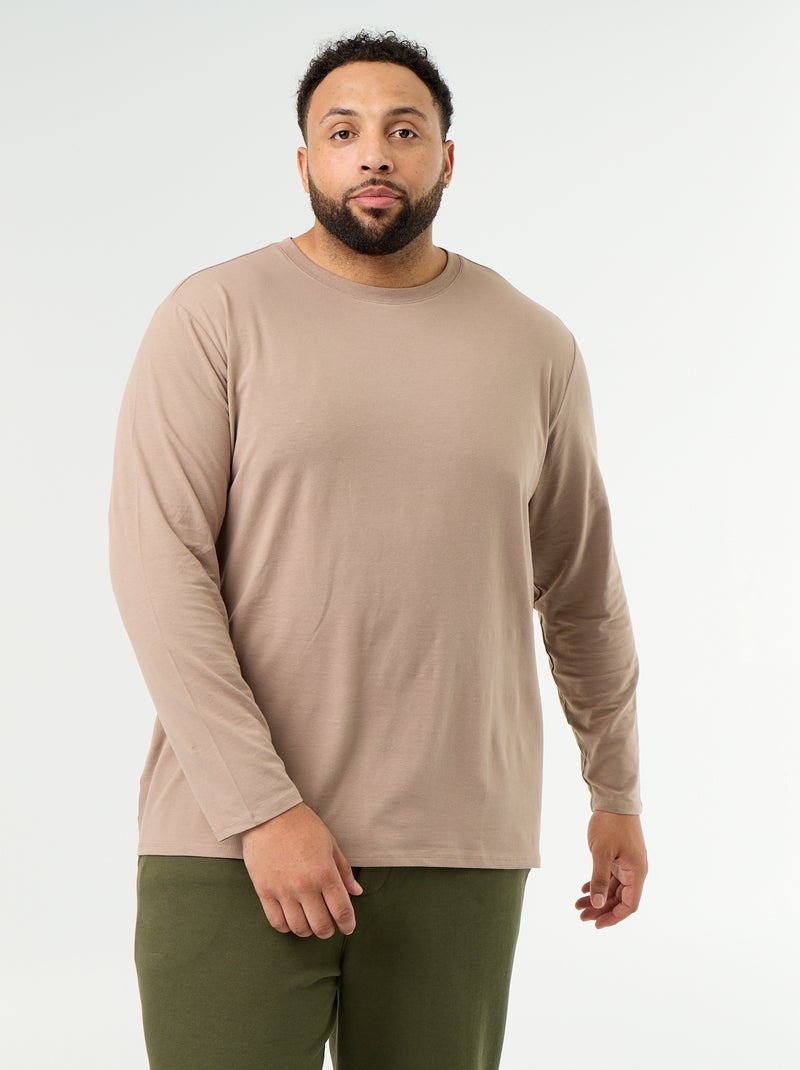 T-shirt de jérsei liso de manga comprida Bege - Kiabi