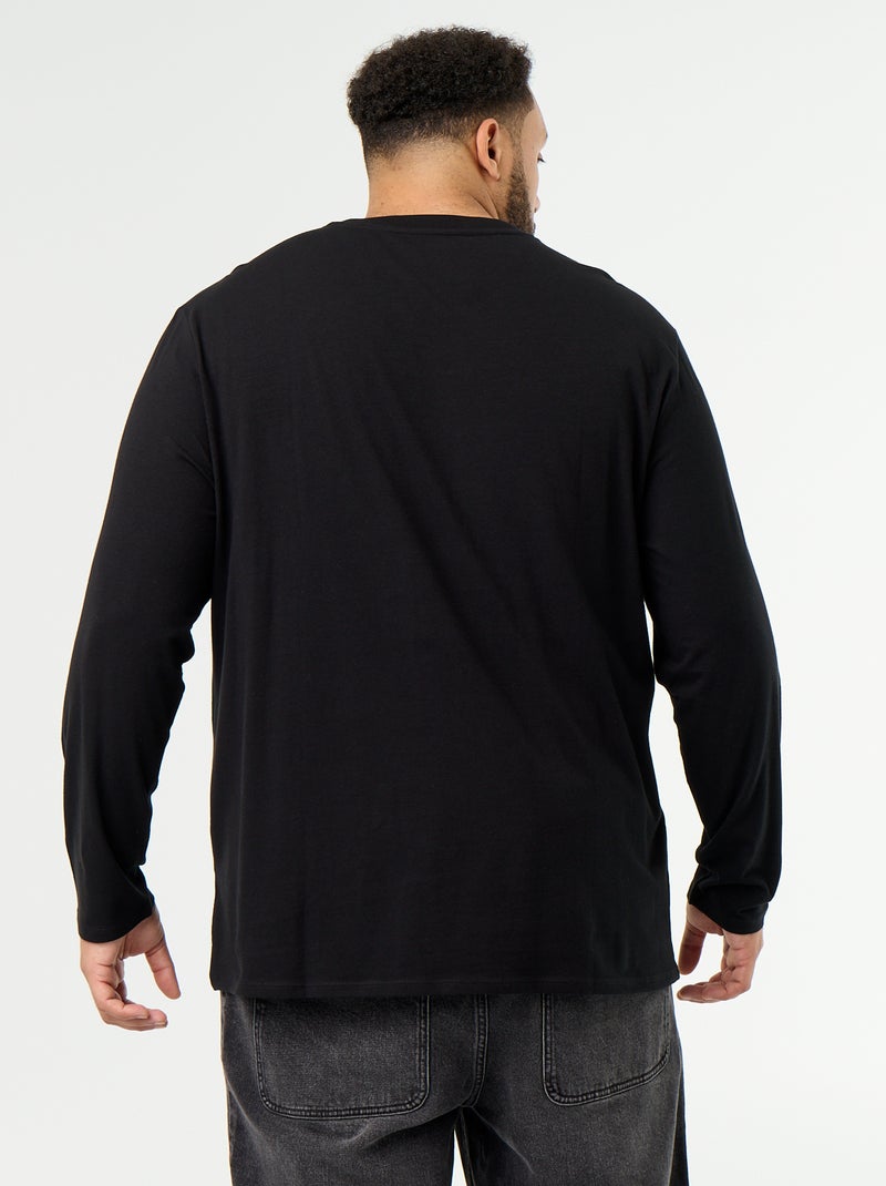 T-shirt de jérsei liso de manga comprida Preto - Kiabi