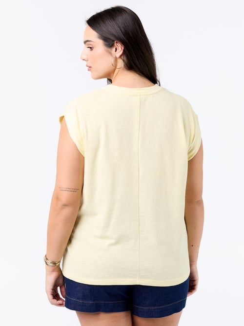 T-shirt de jérsei sem mangas com pequeno bordado no peito - Kiabi