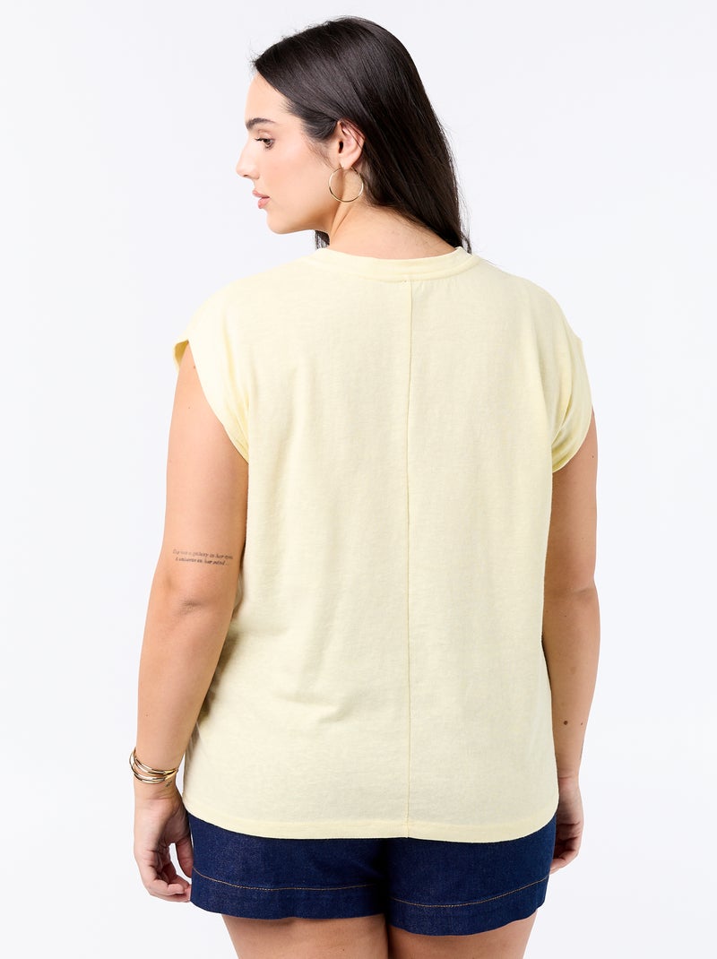 T-shirt de jérsei sem mangas com pequeno bordado no peito Amarelo - Kiabi
