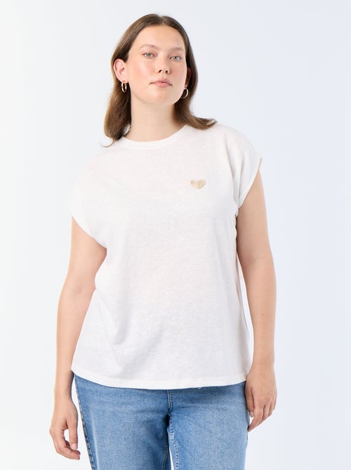 T-shirt de jérsei sem mangas com pequeno bordado no peito - Kiabi