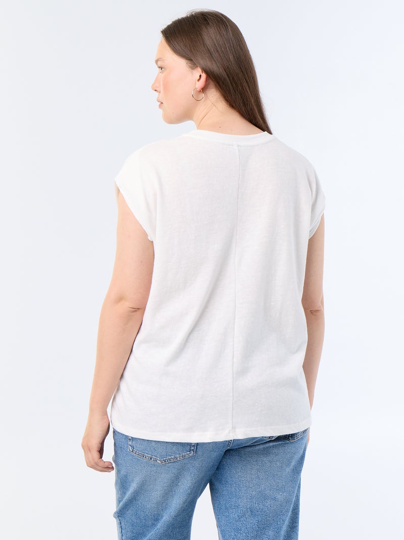 T-shirt de jérsei sem mangas com pequeno bordado no peito Bege - Kiabi