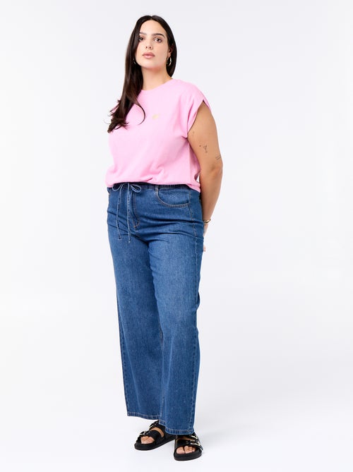 T-shirt de jérsei sem mangas com pequeno bordado no peito - Kiabi