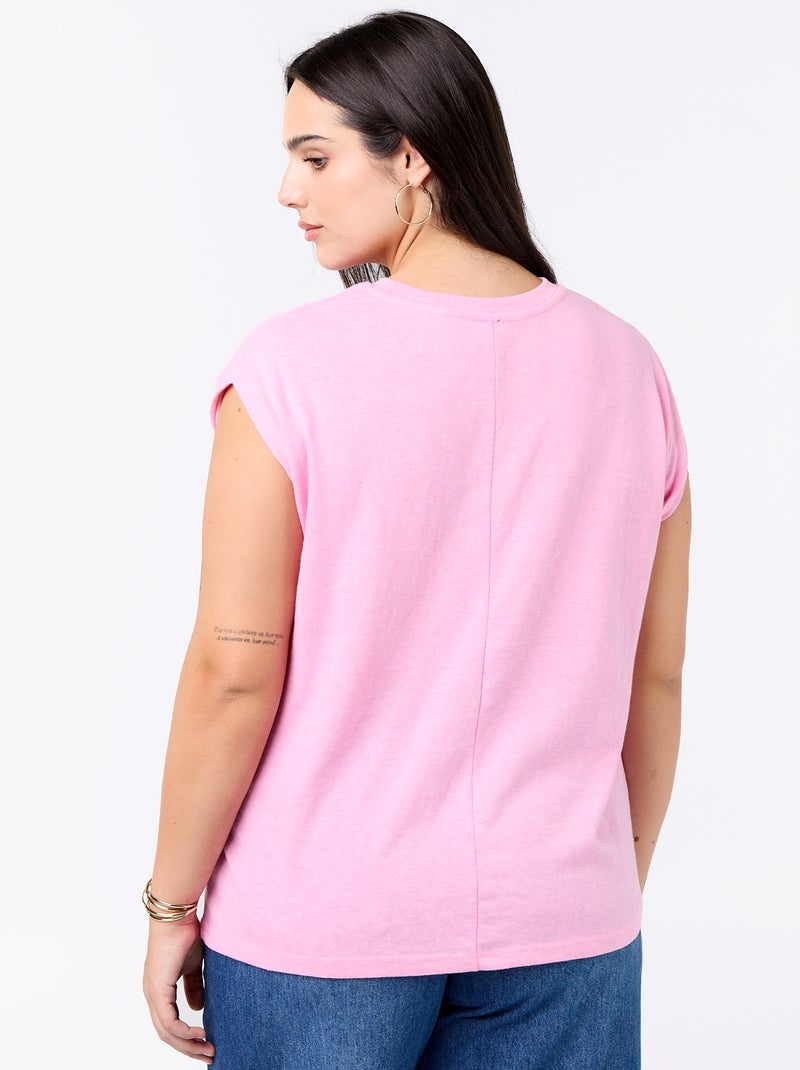 T-shirt de jérsei sem mangas com pequeno bordado no peito Rosa - Kiabi