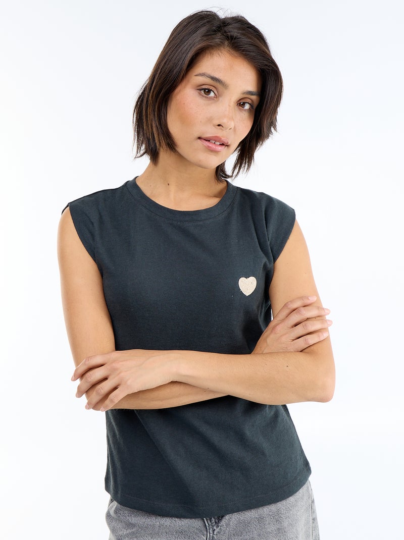 T-shirt de jérsei sem mangas Preto - Kiabi