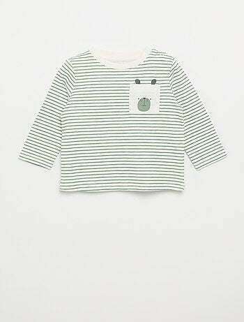 T-shirt de jersey às riscas de manga comprida