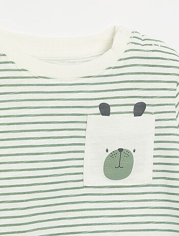 T-shirt de jersey às riscas de manga comprida