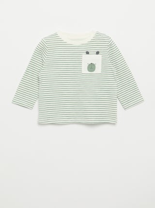 T-shirt de jersey às riscas de manga comprida