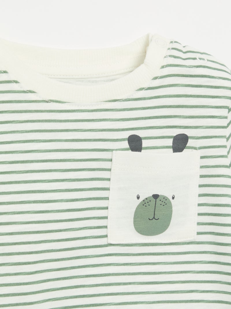T-shirt de jersey às riscas de manga comprida Branco - Kiabi