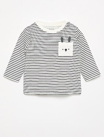 T-shirt de jersey às riscas de manga comprida