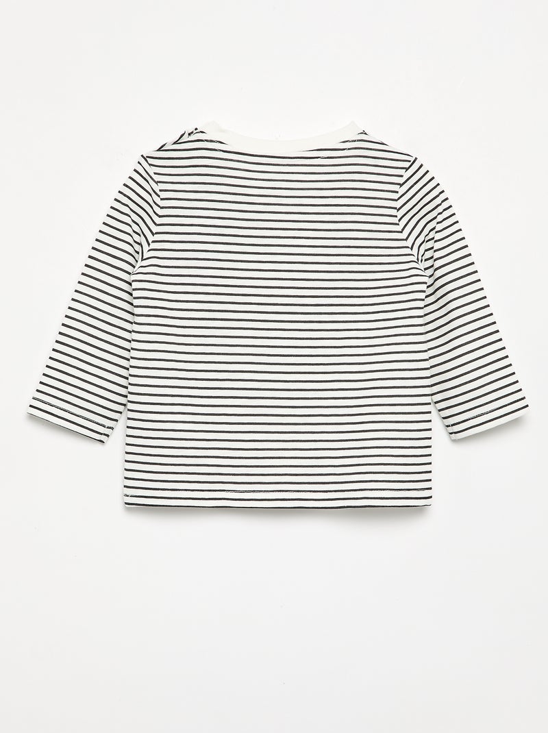 T-shirt de jersey às riscas de manga comprida Cinza - Kiabi