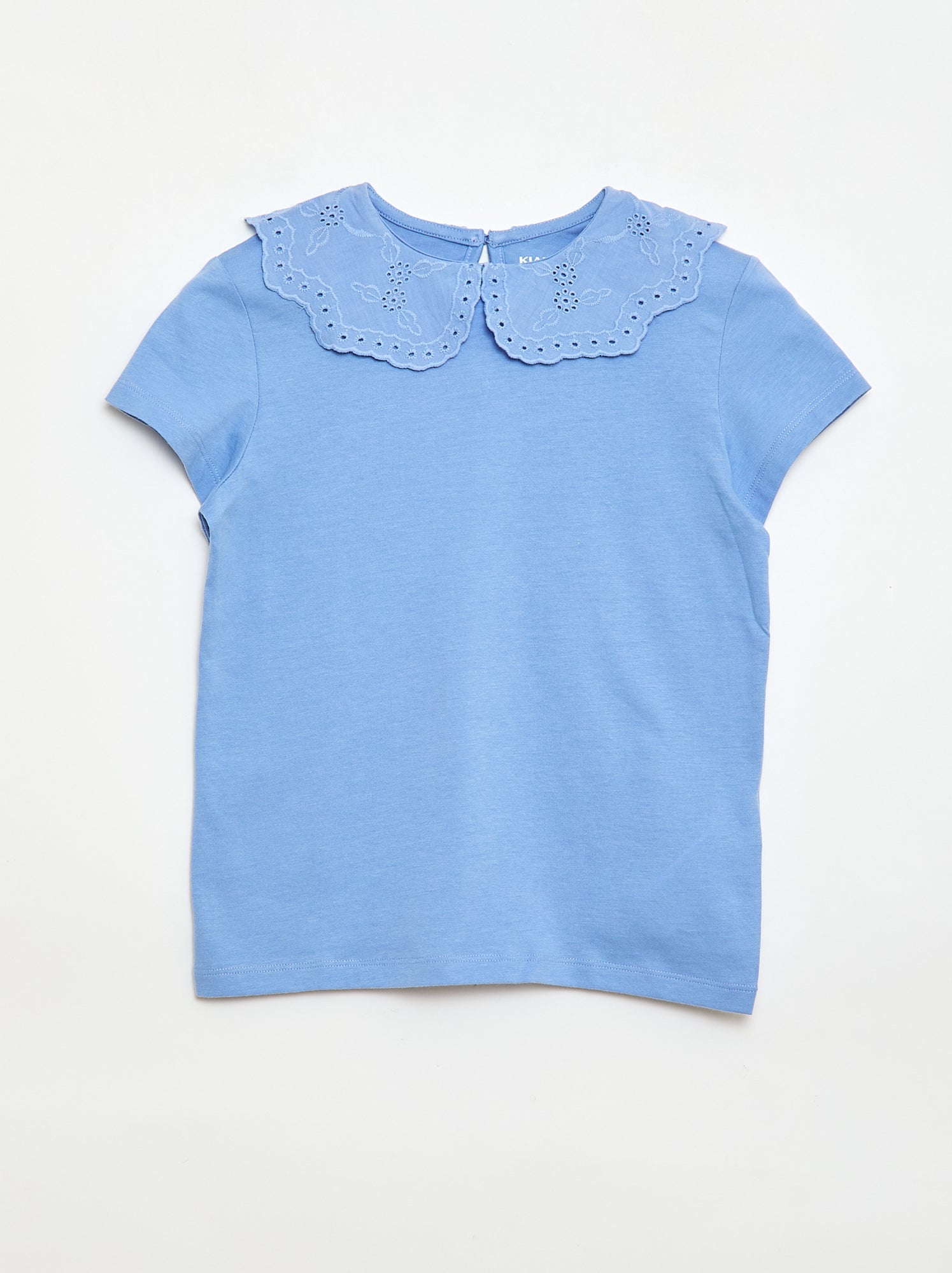 T-shirt de jersey com gola redonda e bordado inglês