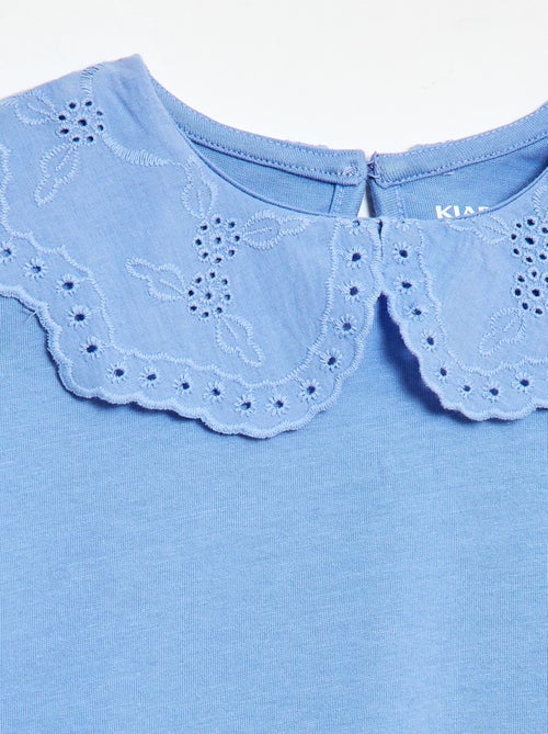 T-shirt de jersey com gola redonda e bordado inglês - Kiabi