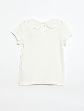 T-shirt de jersey com gola redonda e bordado inglês