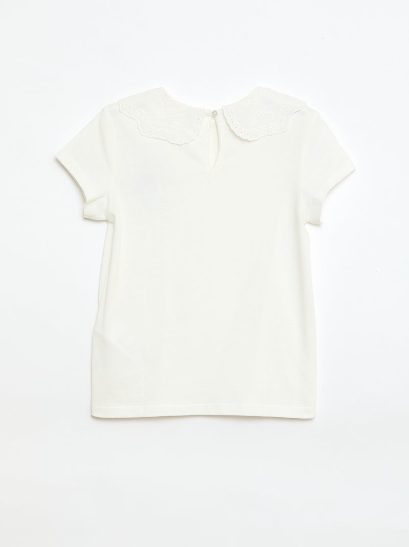 T-shirt de jersey com gola redonda e bordado inglês Branco - Kiabi