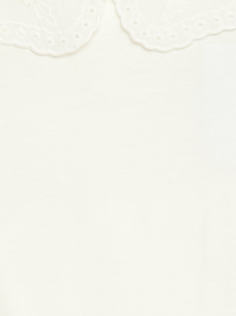 T-shirt de jersey com gola redonda e bordado inglês Branco - Kiabi