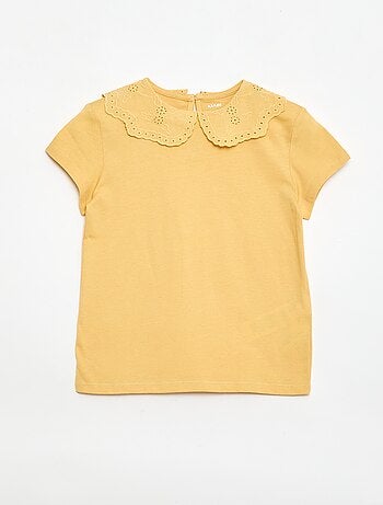 T-shirt de jersey com gola redonda e bordado inglês