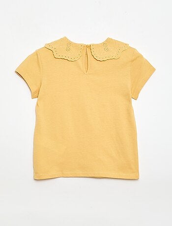 T-shirt de jersey com gola redonda e bordado inglês