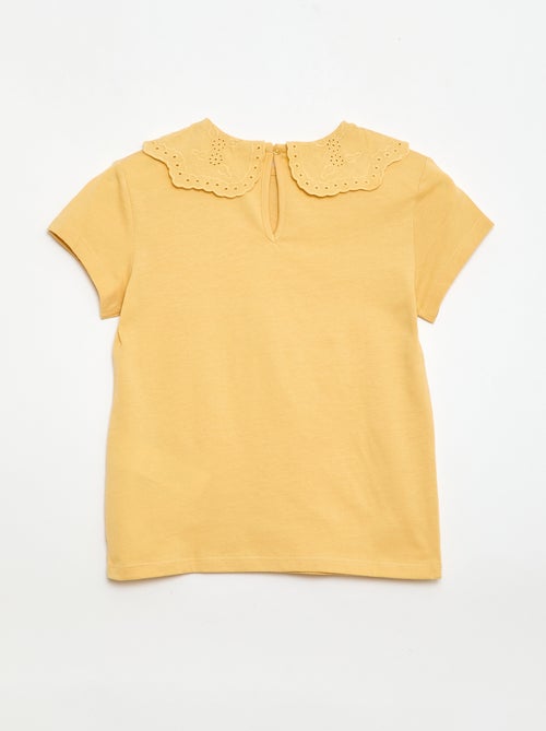 T-shirt de jersey com gola redonda e bordado inglês - Kiabi