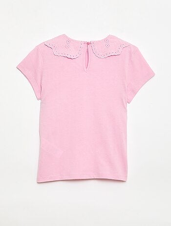 T-shirt de jersey com gola redonda e bordado inglês