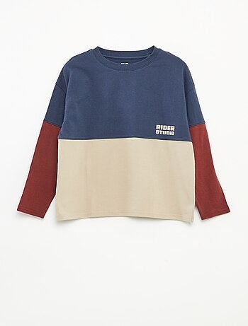 T-shirt de jersey de manga comprida com efeito colorblock