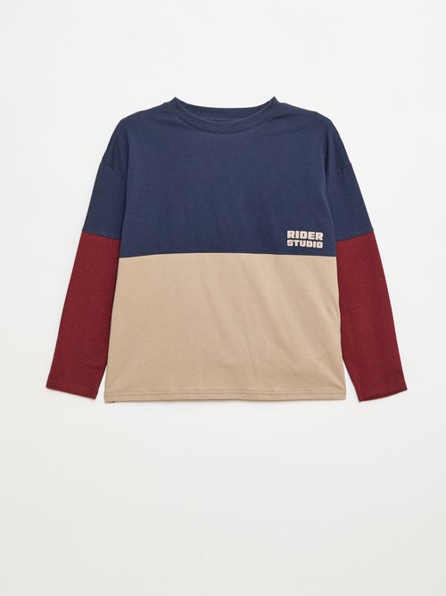 T-shirt de jersey de manga comprida com efeito colorblock - Kiabi