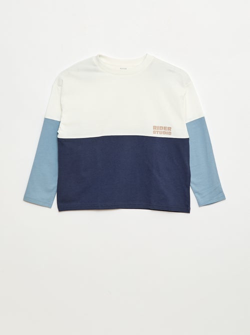 T-shirt de jersey de manga comprida com efeito colorblock - Kiabi
