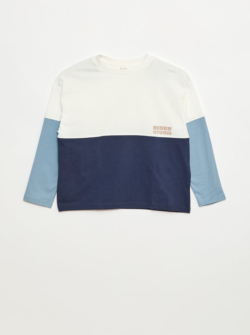 T-shirt de jersey de manga comprida com efeito colorblock Azul - Kiabi