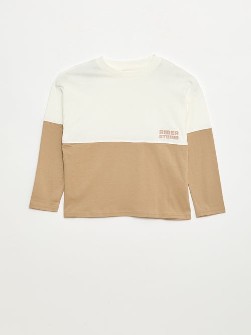 T-shirt de jersey de manga comprida com efeito colorblock - Kiabi