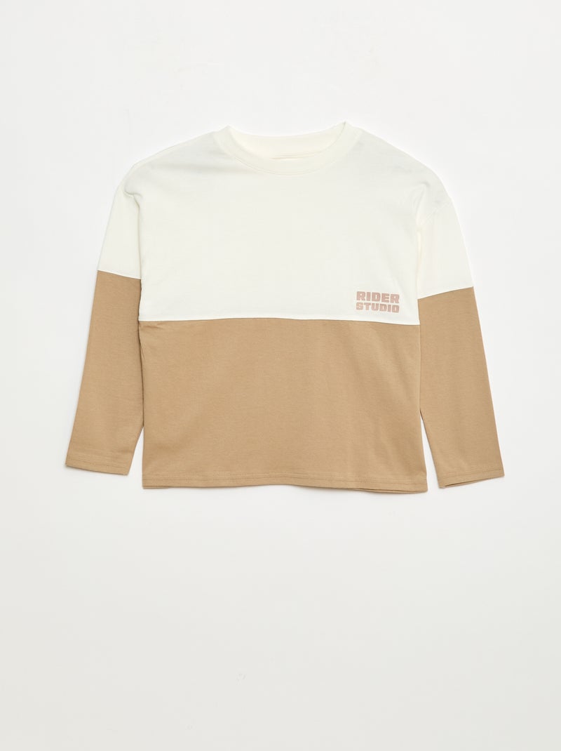 T-shirt de jersey de manga comprida com efeito colorblock Bege - Kiabi