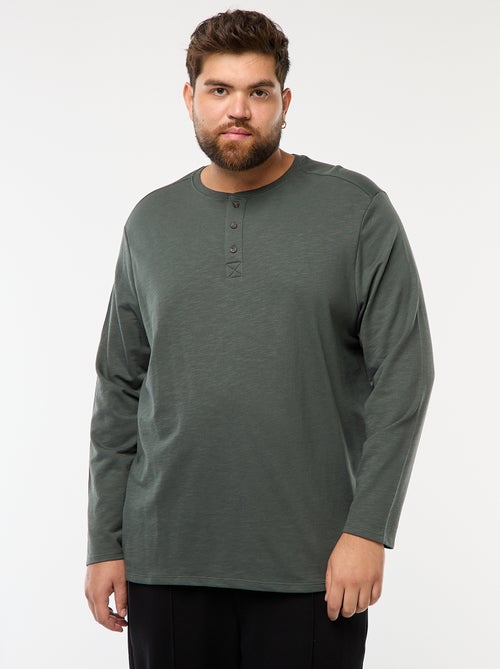 T-shirt de jersey de manga comprida com gola tunisina - Kiabi