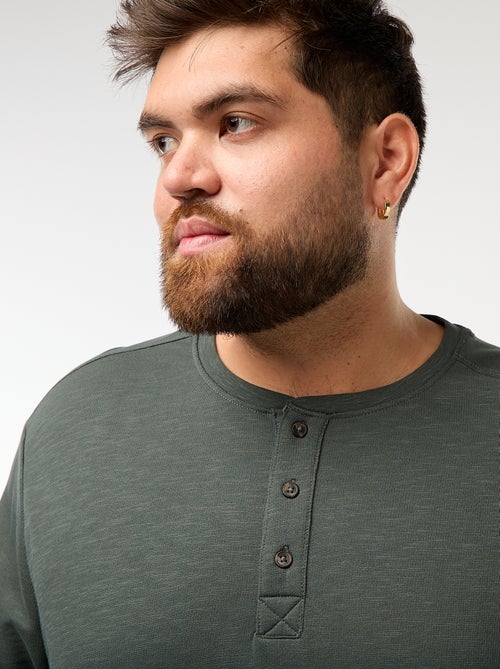 T-shirt de jersey de manga comprida com gola tunisina - Kiabi