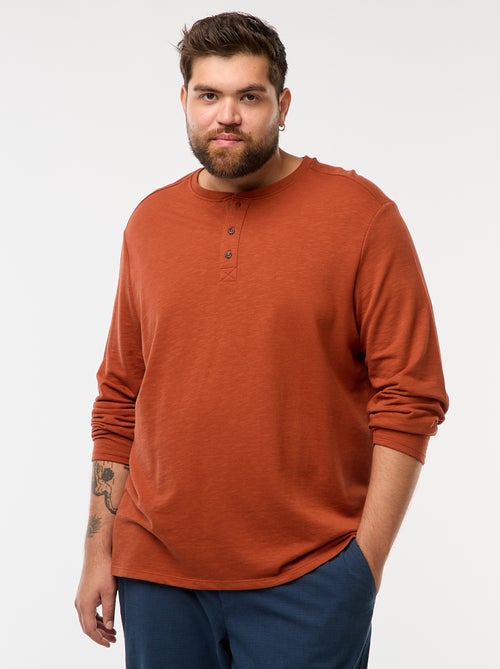 T-shirt de jersey de manga comprida com gola tunisina - Kiabi