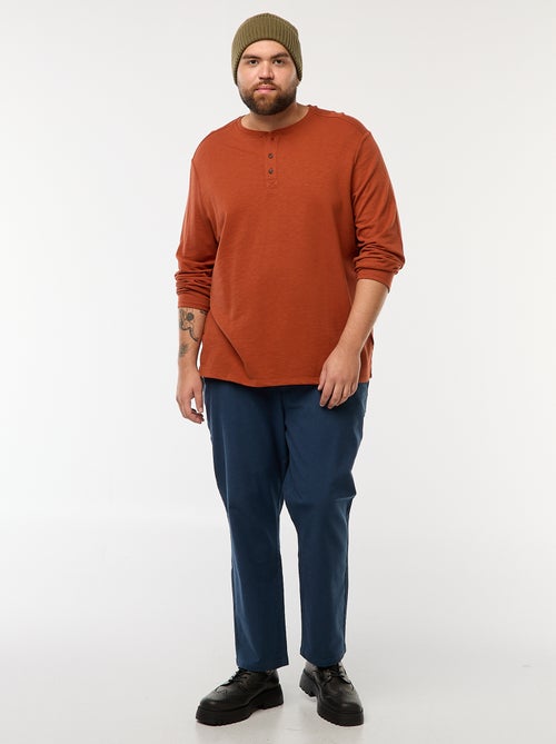 T-shirt de jersey de manga comprida com gola tunisina - Kiabi