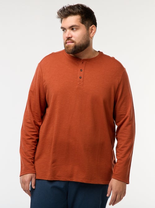 T-shirt de jersey de manga comprida com gola tunisina - Kiabi