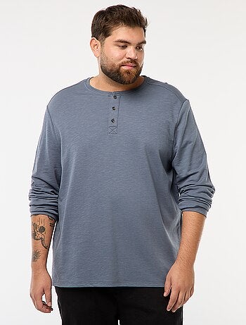 T-shirt de jersey de manga comprida com gola tunisina