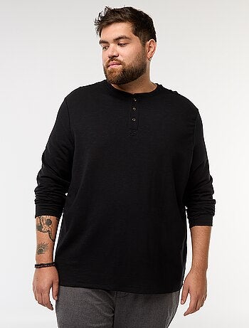 T-shirt de jersey de manga comprida com gola tunisina