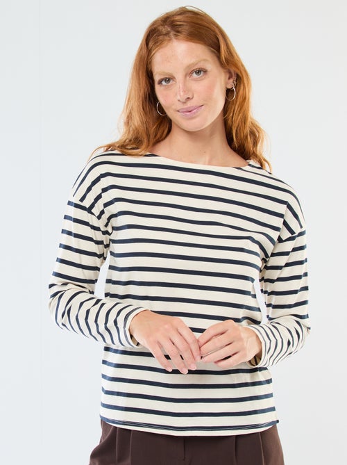 T-shirt de jersey de manga comprida com padrão às riscas - Kiabi