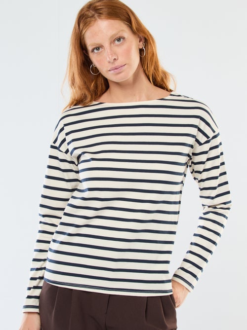 T-shirt de jersey de manga comprida com padrão às riscas - Kiabi