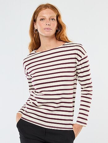 T-shirt de jersey de manga comprida com padrão às riscas