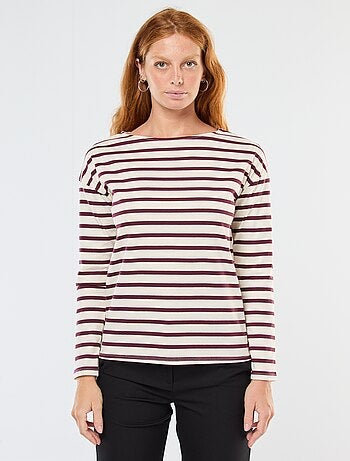 T-shirt de jersey de manga comprida com padrão às riscas